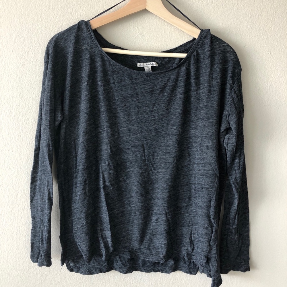 American Eagle Grey Boatneck Long-Sleeve Tee